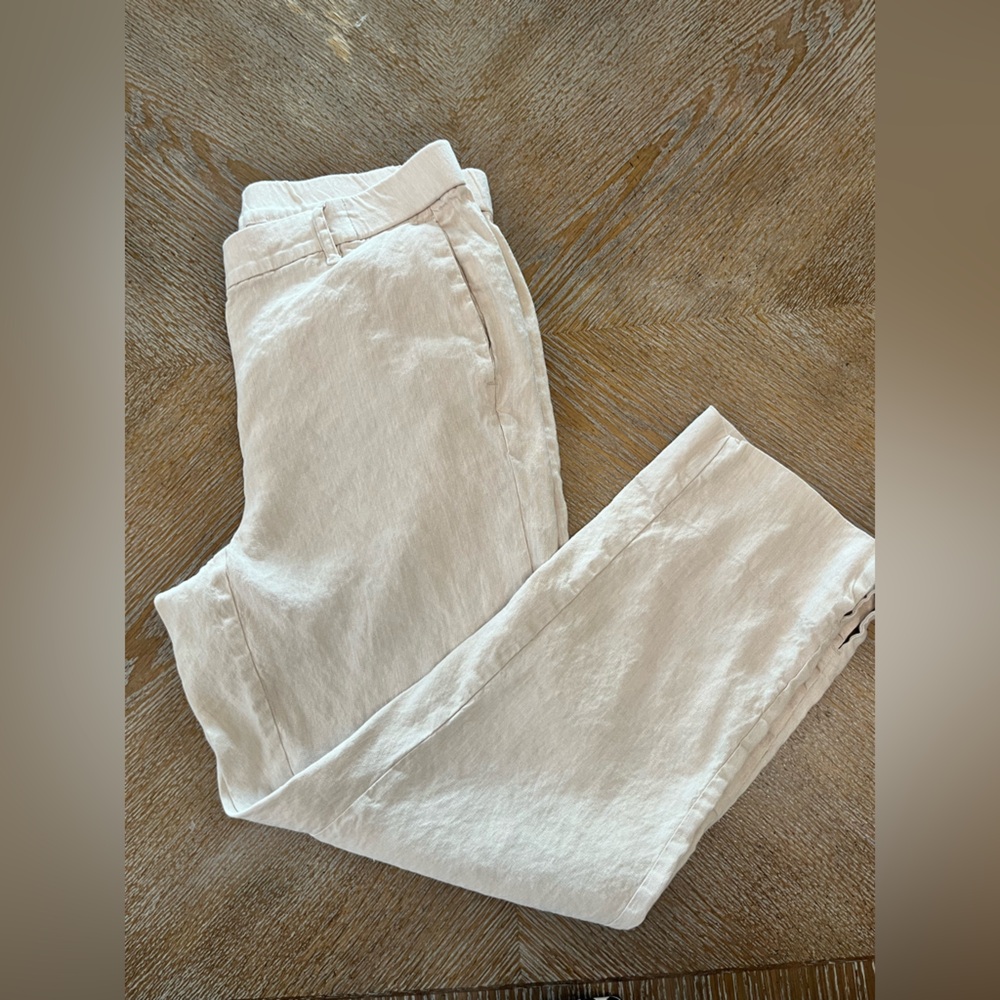 J Jill linen Stretch Ankle pants Medium Beige Elastic Waist 32” Inseam 25”